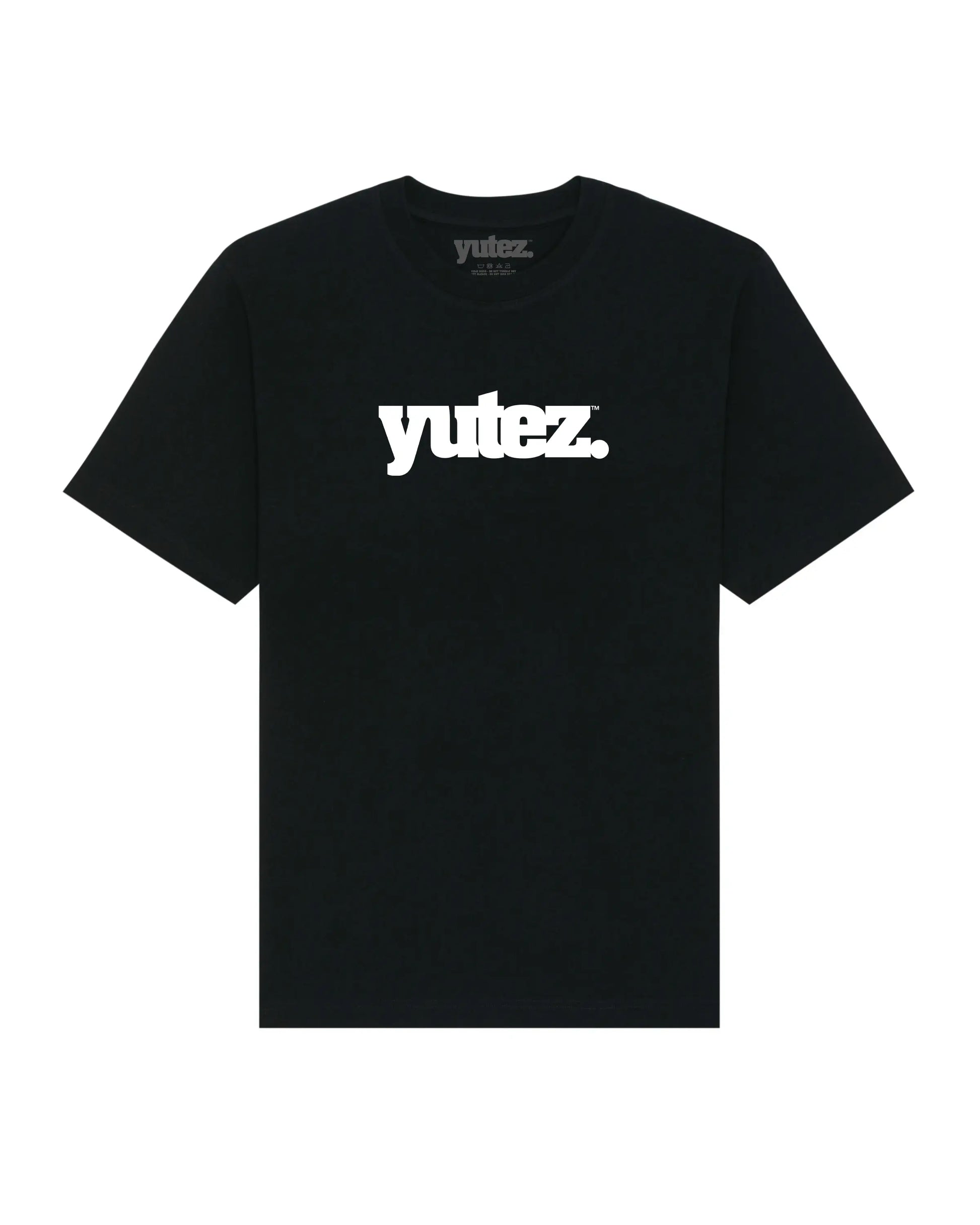 Black t-shirt with 'YUTEZ' branding on a white background