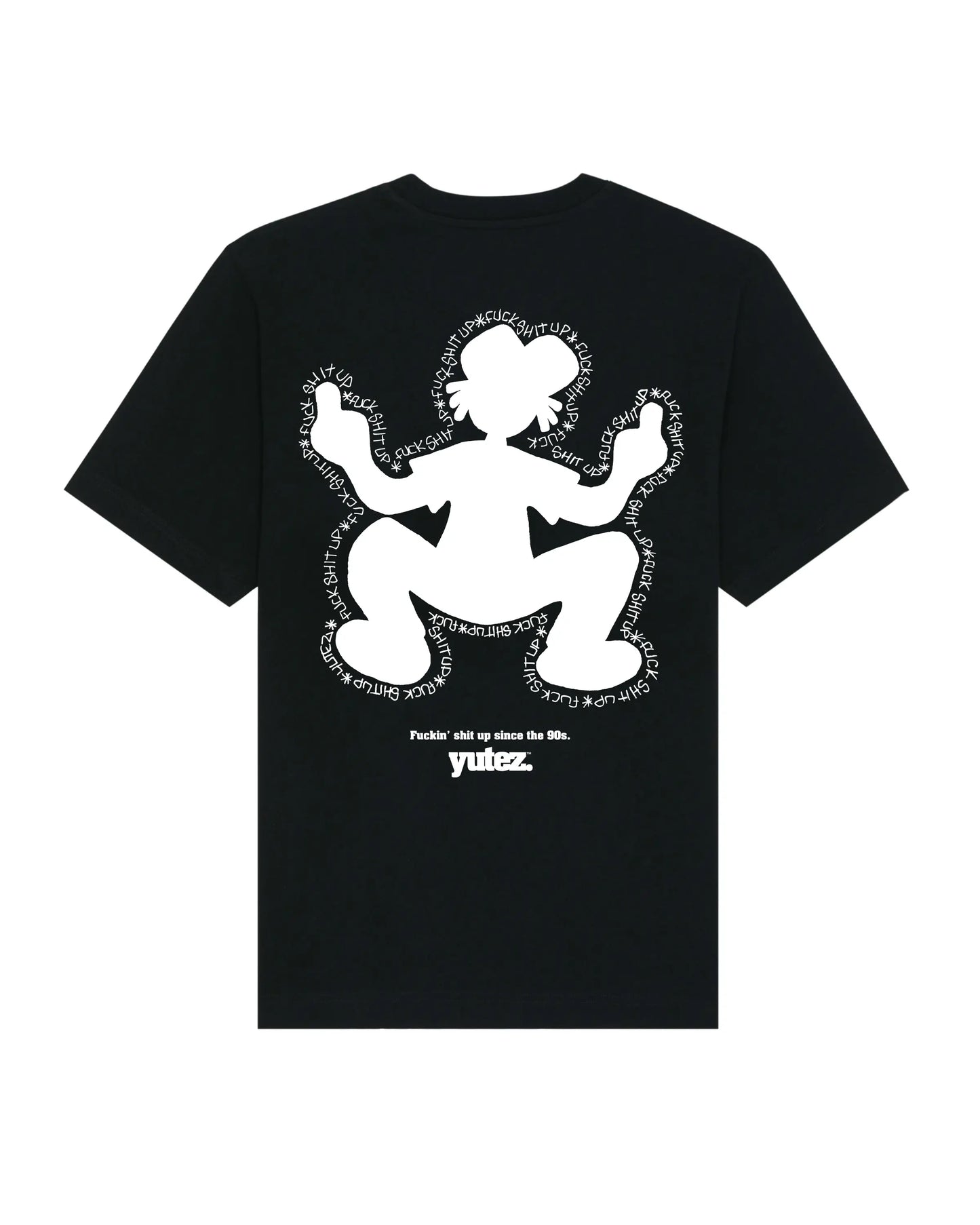 Black t-shirt with 'YUTEZ' branding on a white background