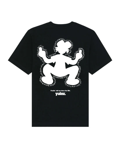 Black t-shirt with 'YUTEZ' branding on a white background
